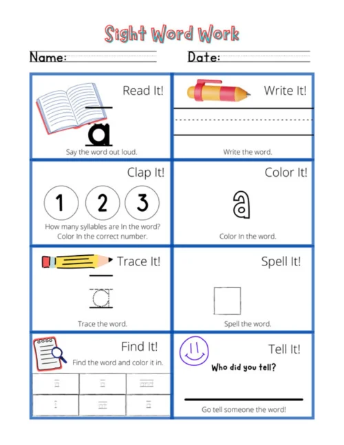 Dolch Pre-Primer Word List and Activity Sheets: 1 page for each pre-primer sight word - Image 2